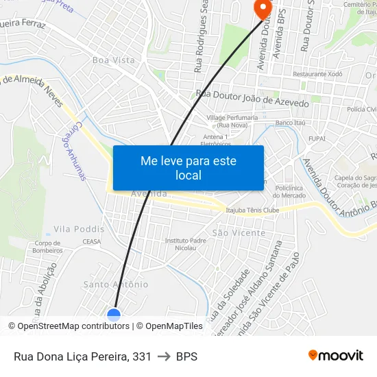 Rua Dona Liça Pereira, 331 to BPS map