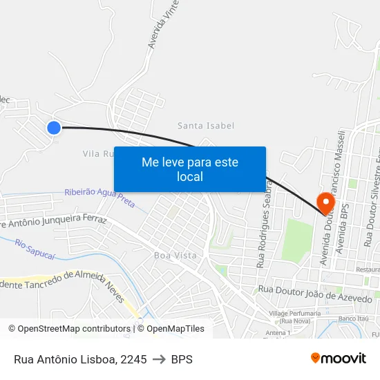 Rua Antônio Lisboa, 2245 to BPS map