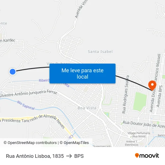 Rua Antônio Lisboa, 1835 to BPS map
