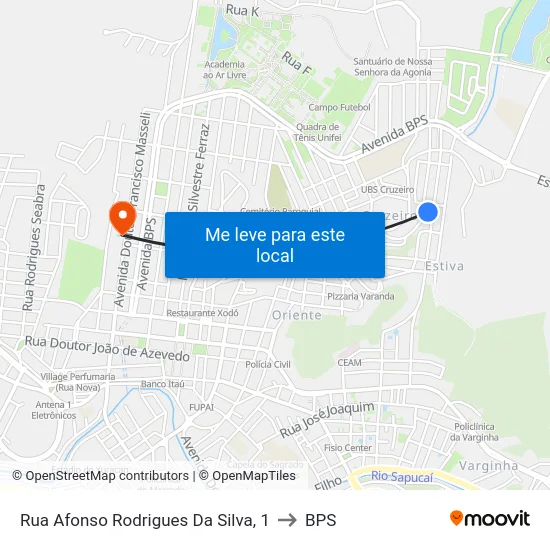 Rua Afonso Rodrigues Da Silva, 1 to BPS map