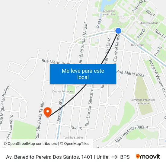 Av. Benedito Pereira Dos Santos, 1401 | Unifei to BPS map