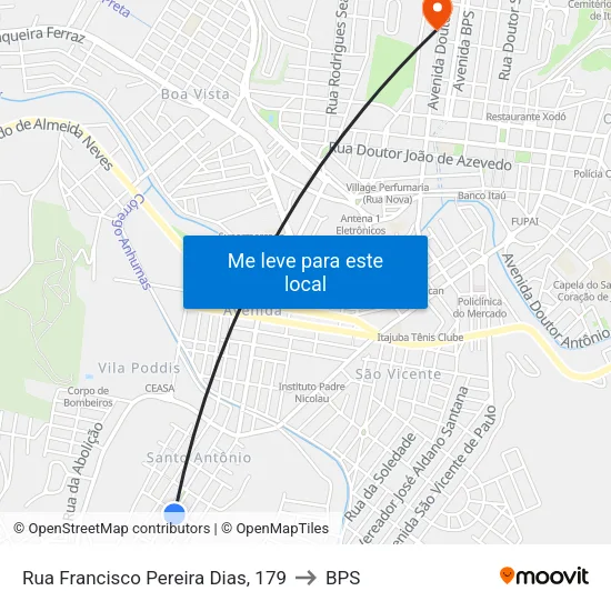 Rua Francisco Pereira Dias, 179 to BPS map