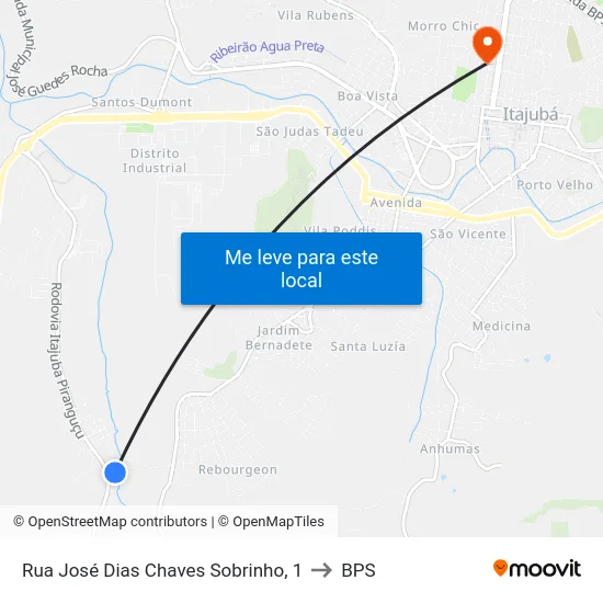 Rua José Dias Chaves Sobrinho, 1 to BPS map