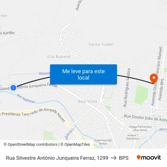 Rua Silvestre Antônio Junqueira Ferraz, 1299 to BPS map