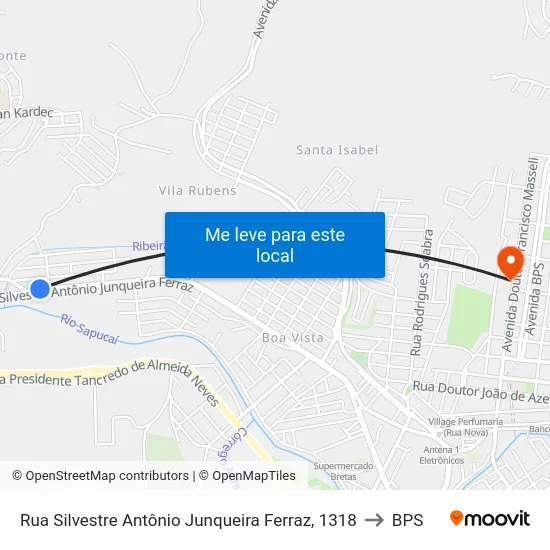 Rua Silvestre Antônio Junqueira Ferraz, 1318 to BPS map