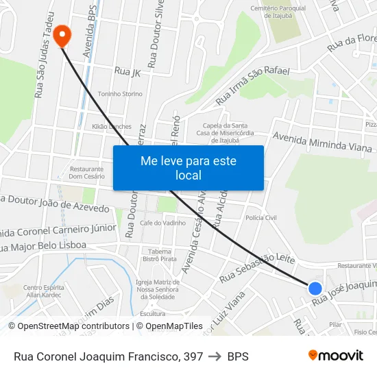 Rua Coronel Joaquim Francisco, 397 to BPS map