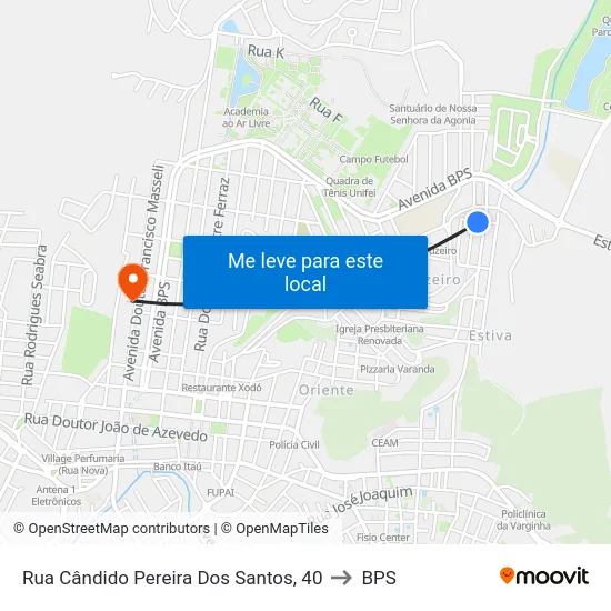 Rua Cândido Pereira Dos Santos, 40 to BPS map