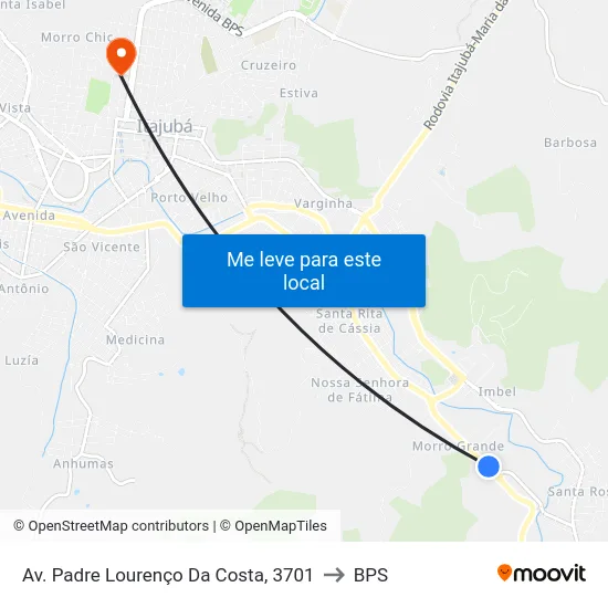 Av. Padre Lourenço Da Costa, 3701 to BPS map