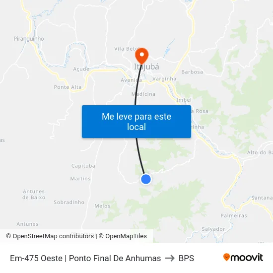 Em-475 Oeste | Ponto Final De Anhumas to BPS map