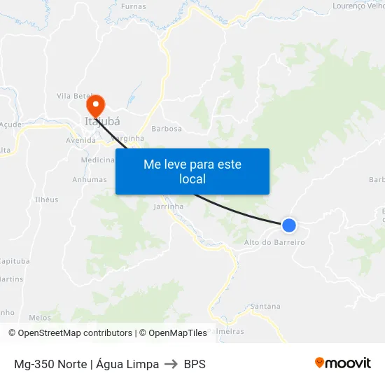 Mg-350 Norte | Água Limpa to BPS map