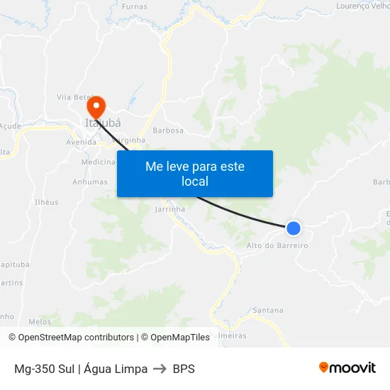 Mg-350 Sul | Água Limpa to BPS map