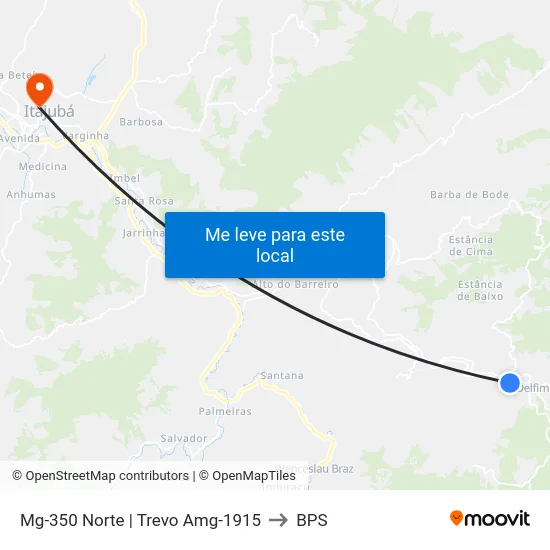 Mg-350 Norte | Trevo Amg-1915 to BPS map
