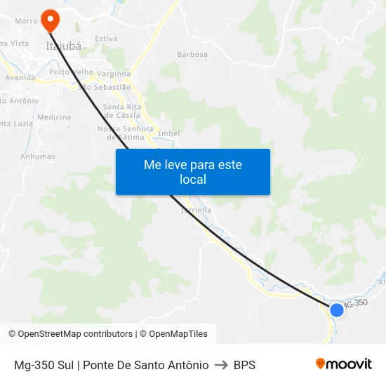 Mg-350 Sul | Ponte De Santo Antônio to BPS map