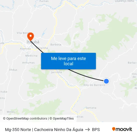 Mg-350 Norte | Cachoeira Ninho Da Águia to BPS map