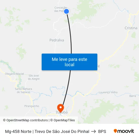 Mg-458 Norte | Trevo De São José Do Pinhal to BPS map