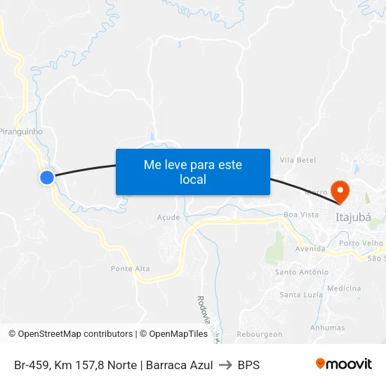 Br-459, Km 157,8 Norte | Barraca Azul to BPS map