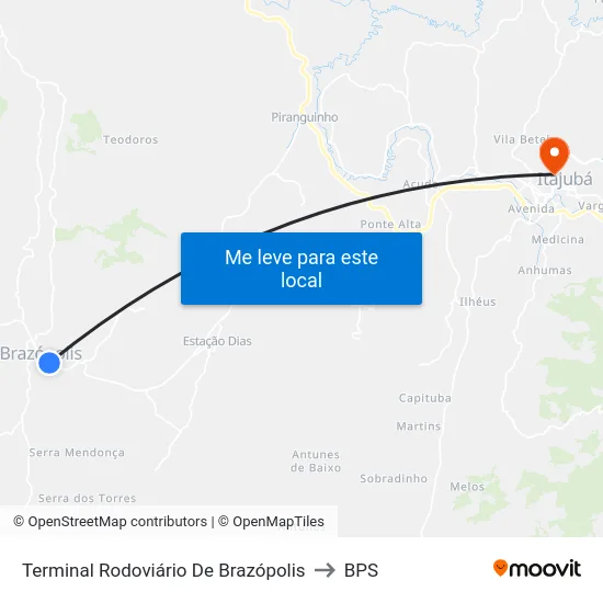 Terminal Rodoviário De Brazópolis to BPS map