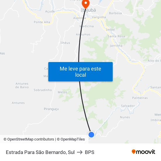 Estrada Para São Bernardo, Sul to BPS map