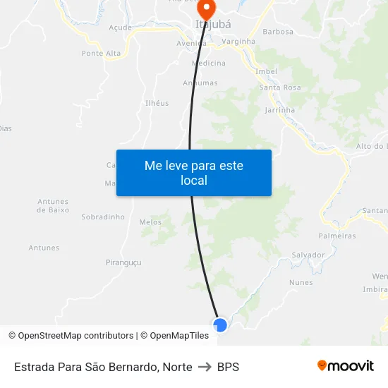 Estrada Para São Bernardo, Norte to BPS map