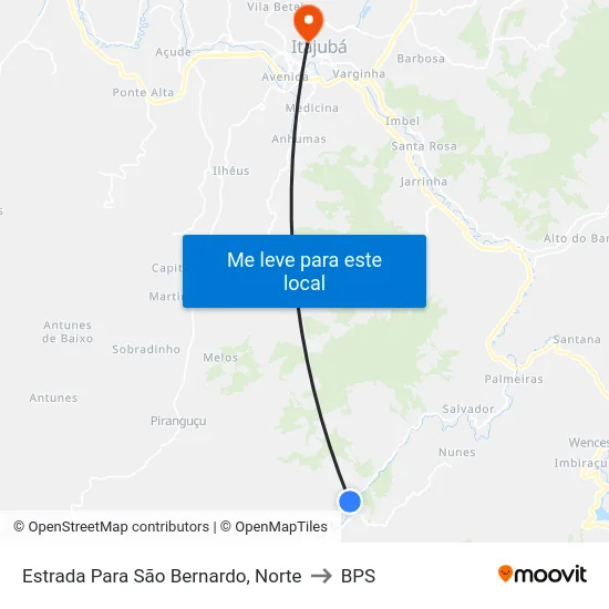 Estrada Para São Bernardo, Norte to BPS map