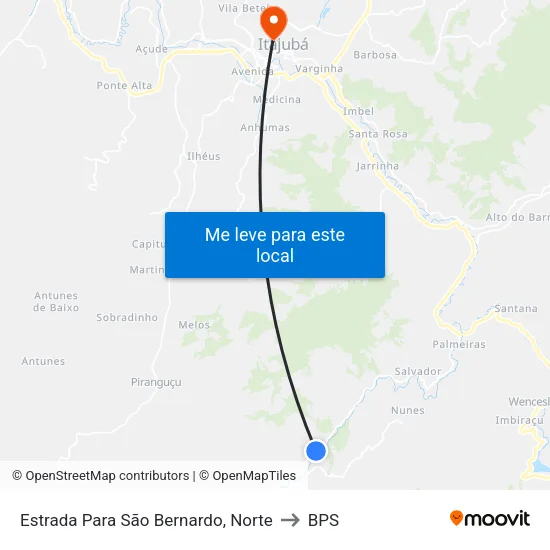 Estrada Para São Bernardo, Norte to BPS map