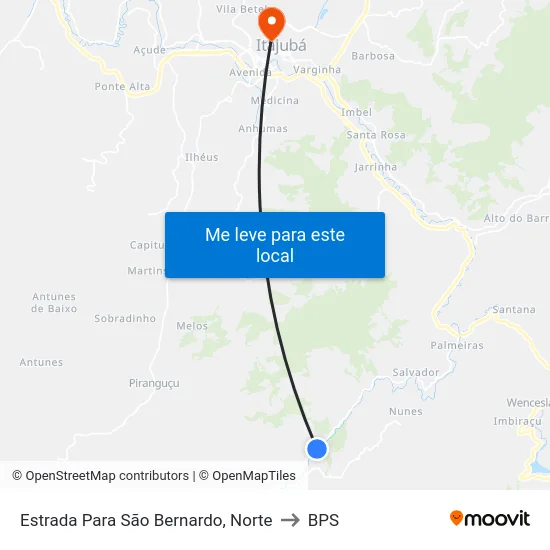 Estrada Para São Bernardo, Norte to BPS map