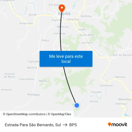 Estrada Para São Bernardo, Sul to BPS map