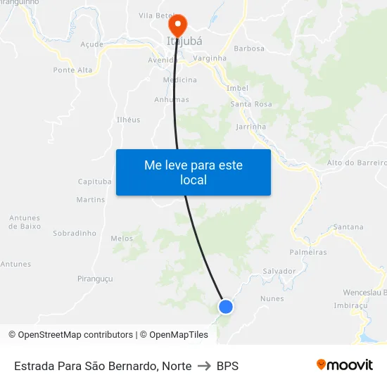 Estrada Para São Bernardo, Norte to BPS map