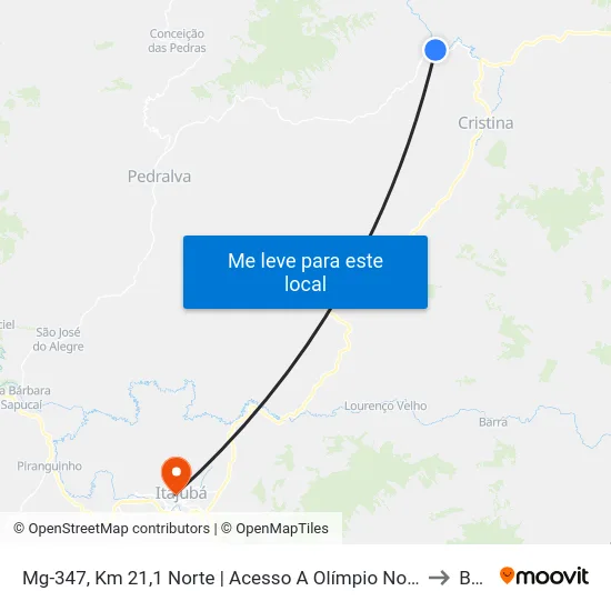 Mg-347, Km 21,1 Norte | Acesso A Olímpio Noronha to BPS map
