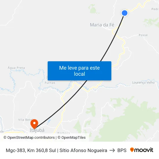 Mgc-383, Km 360,8 Sul | Sítio Afonso Nogueira to BPS map