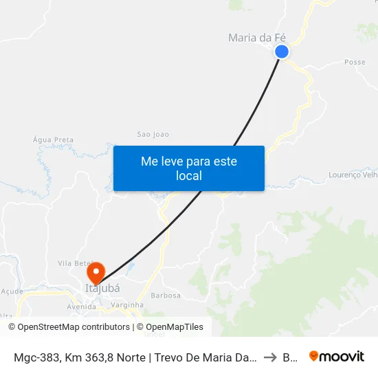 Mgc-383, Km 363,8 Norte | Trevo De Maria Da Fé to BPS map