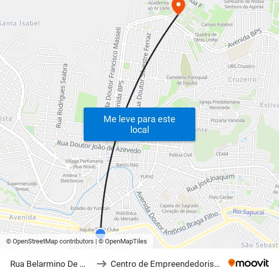 Rua Belarmino De Menezes, 321 to Centro de Empreendedorismo UNIFEI (CEU) map