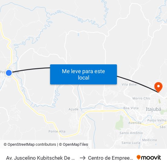 Av. Juscelino Kubitschek De Oliveira, 45 | Ponto Final De Piranguinho to Centro de Empreendedorismo UNIFEI (CEU) map