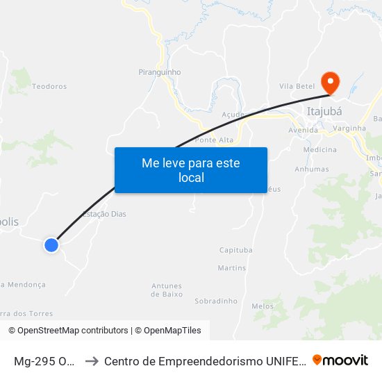 Mg-295 Oeste to Centro de Empreendedorismo UNIFEI (CEU) map