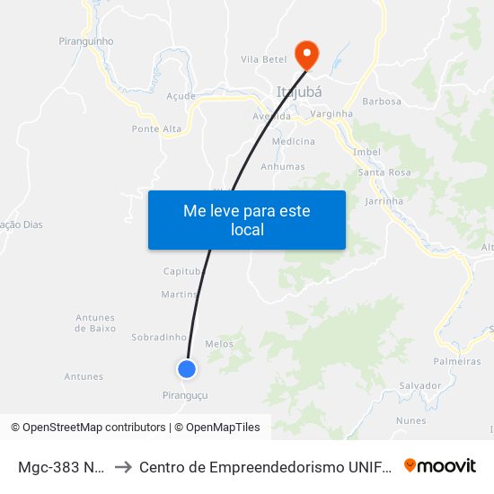 Mgc-383 Norte to Centro de Empreendedorismo UNIFEI (CEU) map