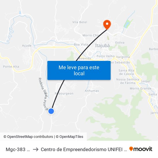 Mgc-383 Sul to Centro de Empreendedorismo UNIFEI (CEU) map