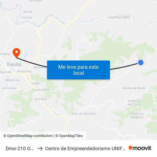 Dmo-210 Oeste to Centro de Empreendedorismo UNIFEI (CEU) map