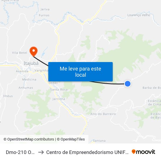 Dmo-210 Oeste to Centro de Empreendedorismo UNIFEI (CEU) map