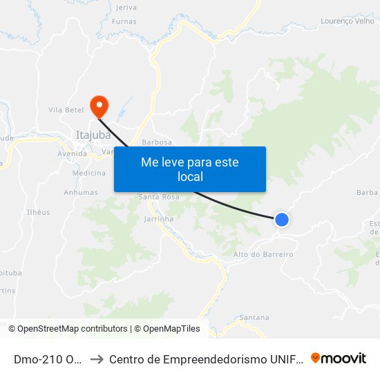 Dmo-210 Oeste to Centro de Empreendedorismo UNIFEI (CEU) map