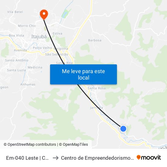 Em-040 Leste | Canta Galo to Centro de Empreendedorismo UNIFEI (CEU) map