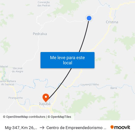 Mg-347, Km 26,5 Norte to Centro de Empreendedorismo UNIFEI (CEU) map