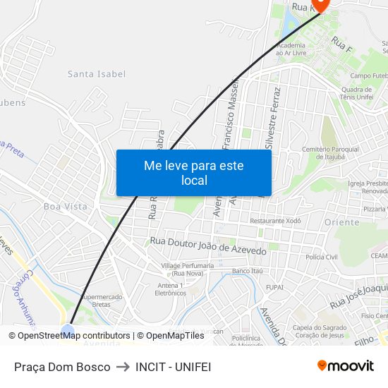Praça Dom Bosco to INCIT - UNIFEI map