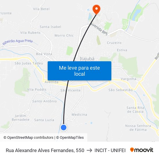 Rua Alexandre Alves Fernandes, 550 to INCIT - UNIFEI map