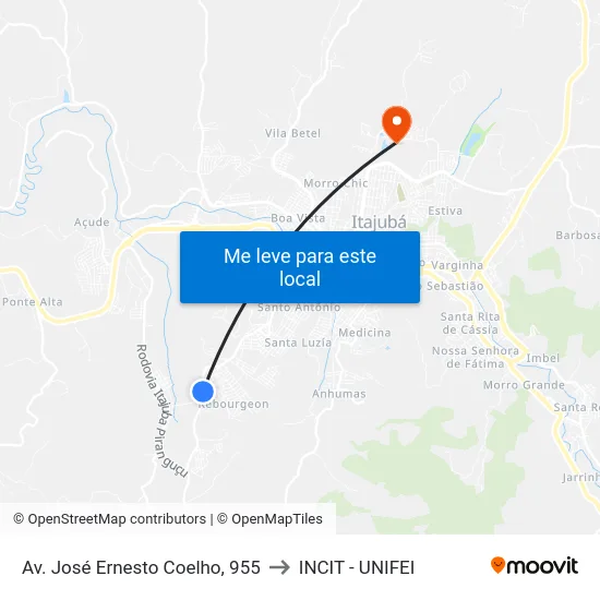 Av. José Ernesto Coelho, 955 to INCIT - UNIFEI map