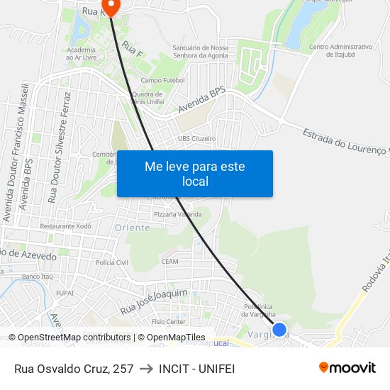 Rua Osvaldo Cruz, 257 to INCIT - UNIFEI map