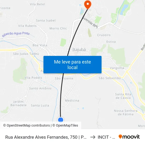 Rua Alexandre Alves Fernandes, 750 | Ponto Final Do Medicina to INCIT - UNIFEI map