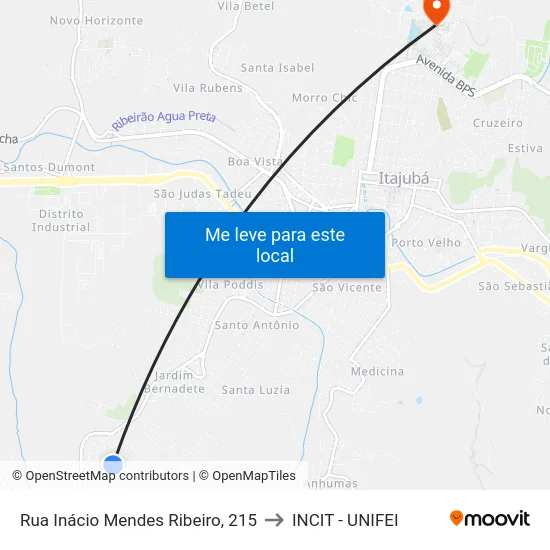 Rua Inácio Mendes Ribeiro, 215 to INCIT - UNIFEI map