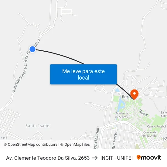 Av. Clemente Teodoro Da Silva, 2653 to INCIT - UNIFEI map