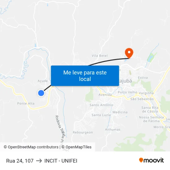 Rua 24, 107 to INCIT - UNIFEI map