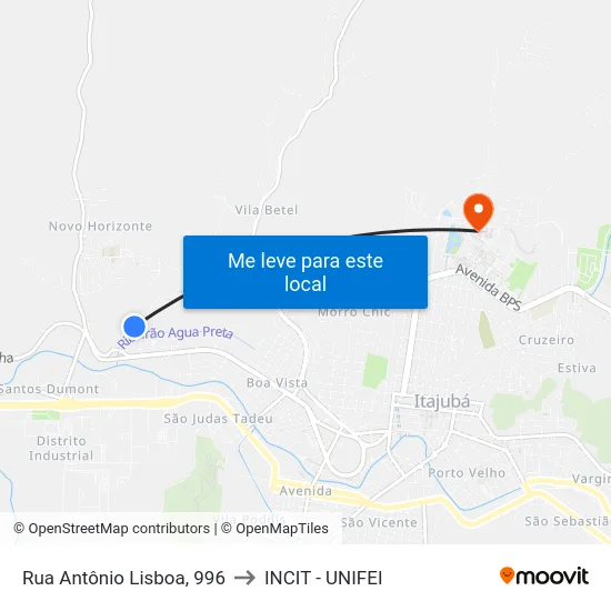 Rua Antônio Lisboa, 996 to INCIT - UNIFEI map